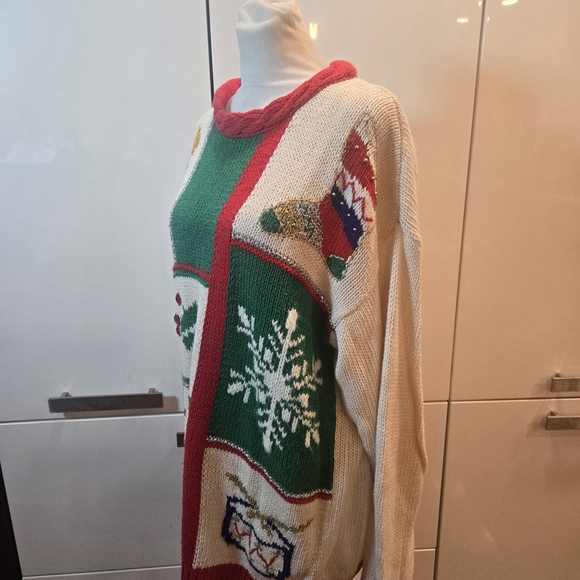 VTG Holiday Festive Ugly Christmas Angel Oversized Sweater Braided Medium - Picture 4 of 14